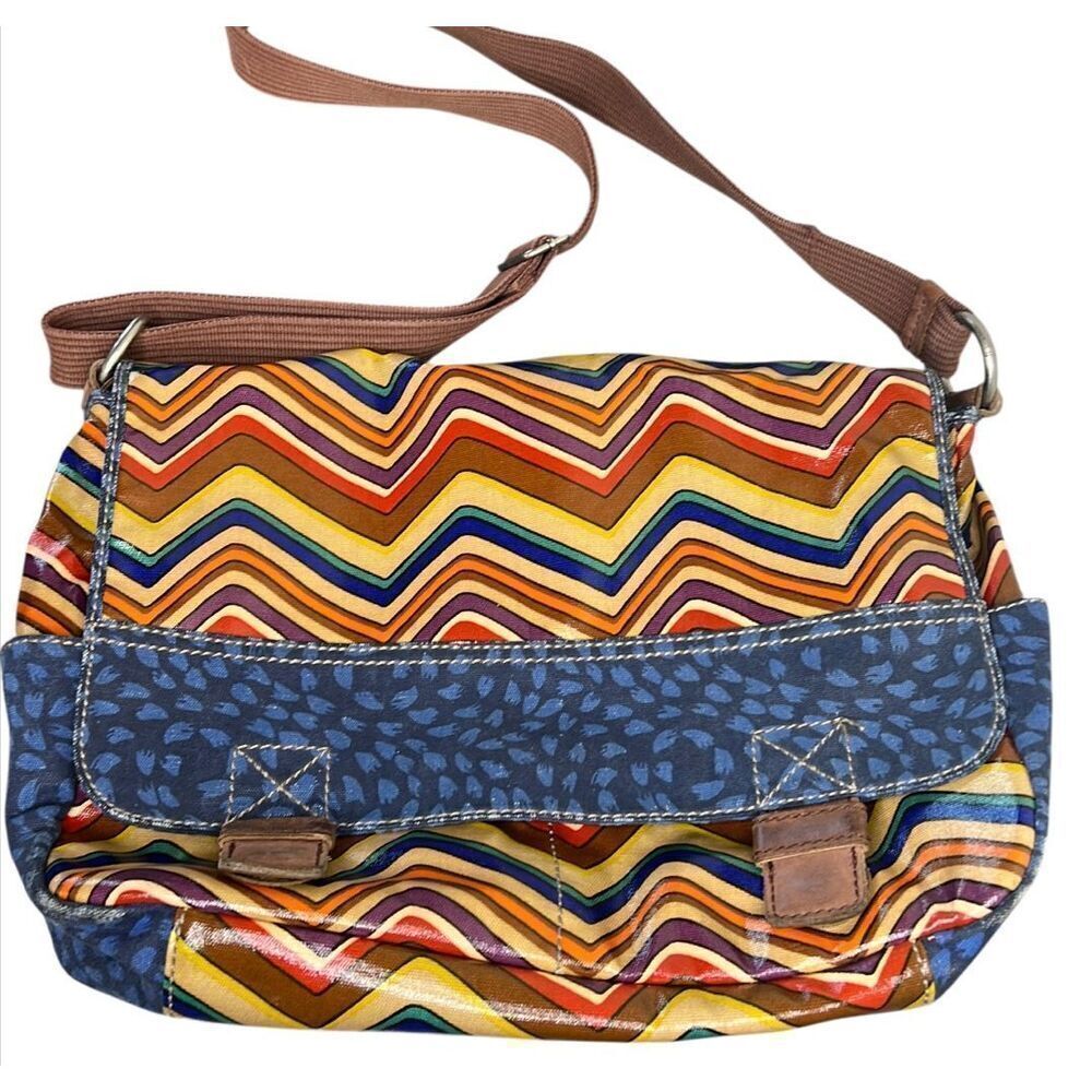 Fossil Key-Per Multi Color Chevron Messenger Bag